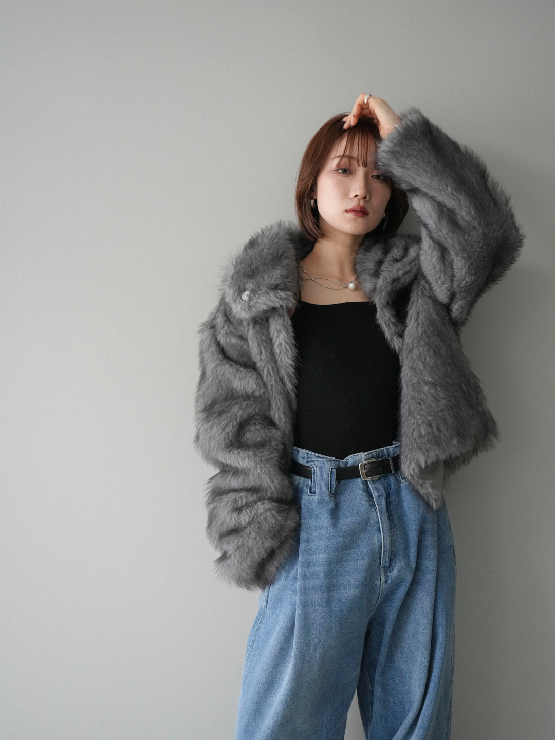 [20%オフ]MIXファースタンドネックショートジャケット/gray