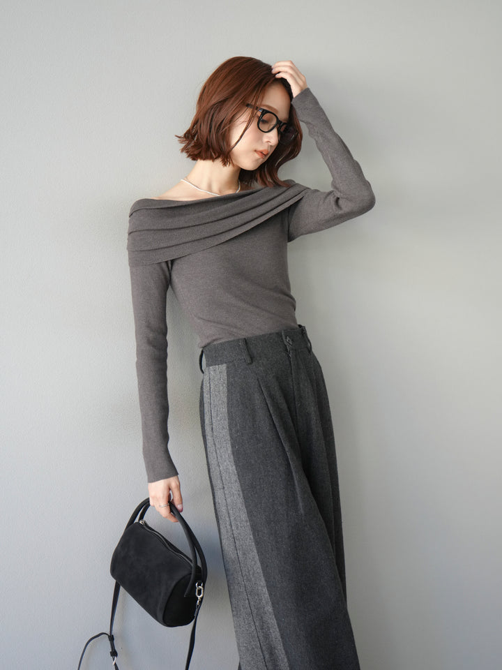 [予約]オフショルニットプルオーバー/チャコール