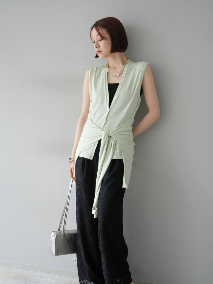 [SET]腰巻きデザインノースリーブニットカーディガン+選べるアクセセット(2set)