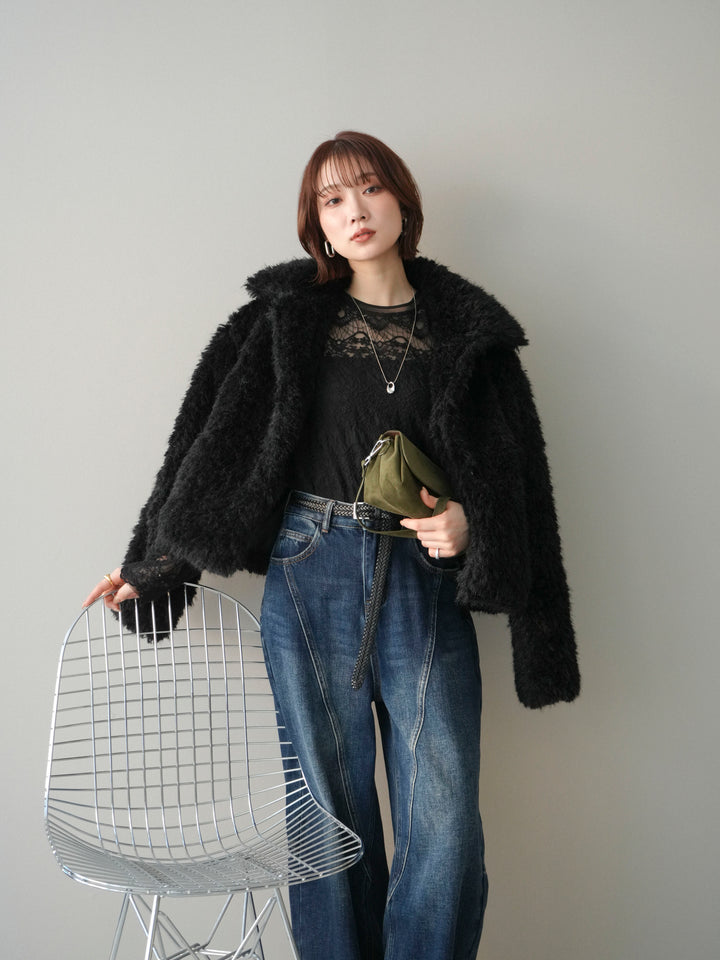 [SET]フェイクファー襟付きショートブルゾン+フェイクファー襟付きショートブルゾン(2set)