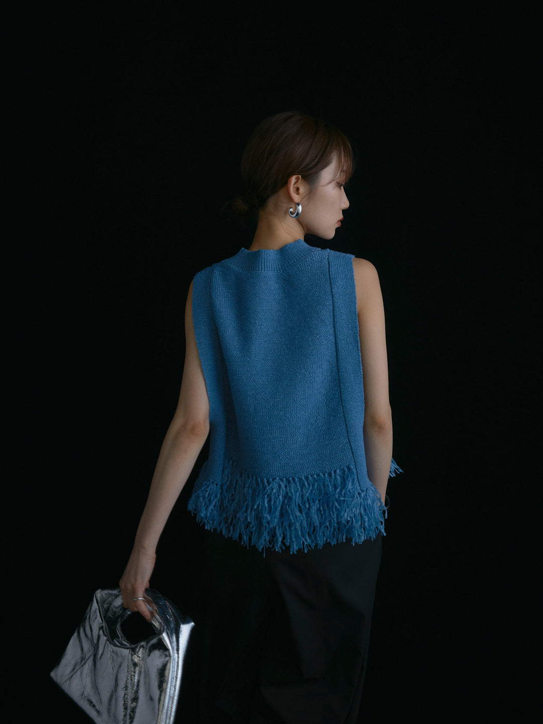 【Allure】[SET]フェザーヤーンニットベスト+タフタワイドカーブパンツ(2set)