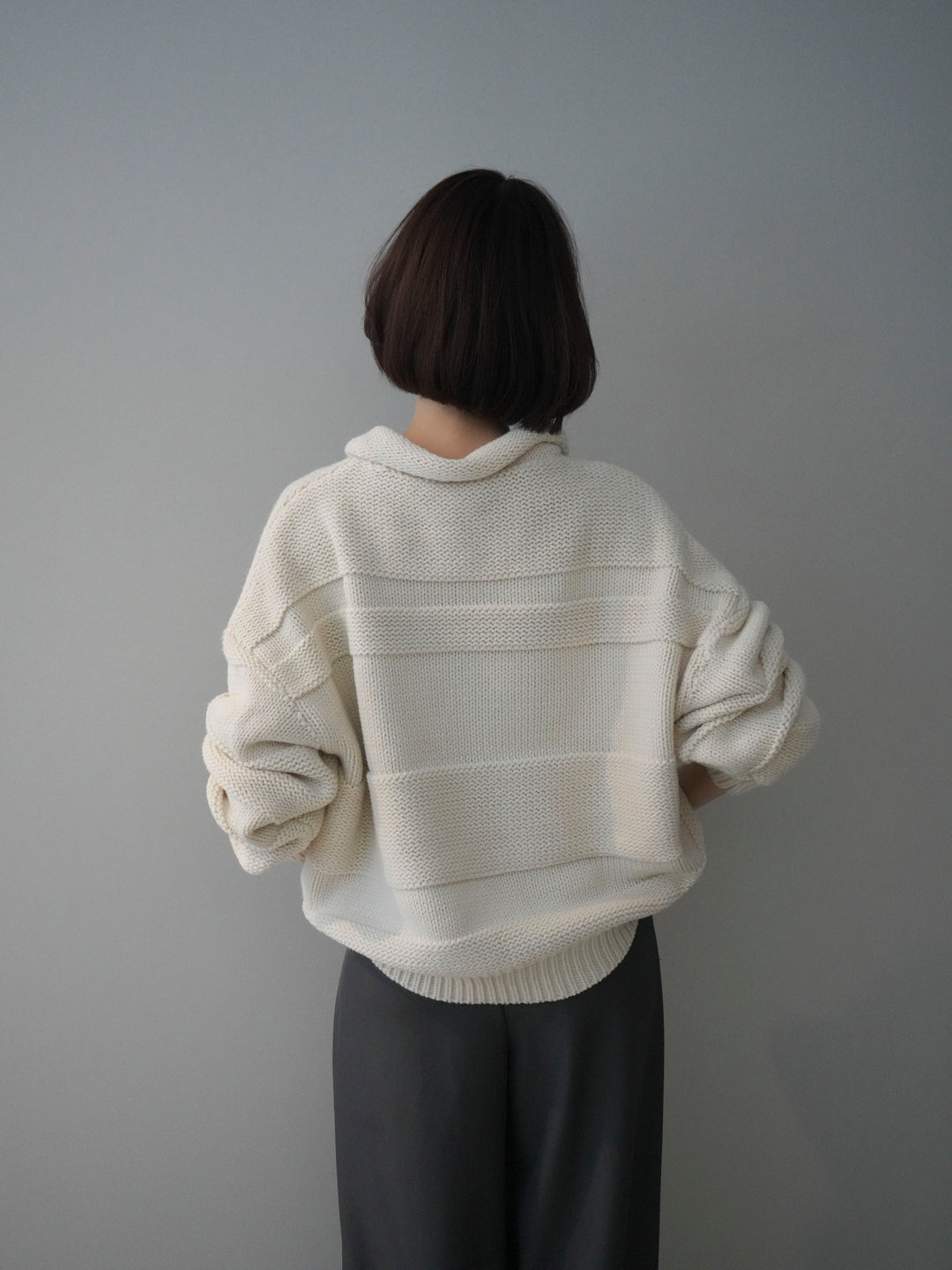 [SET]襟付きボーダー編みニットプルオーバー+選べるアクセセット(2set)