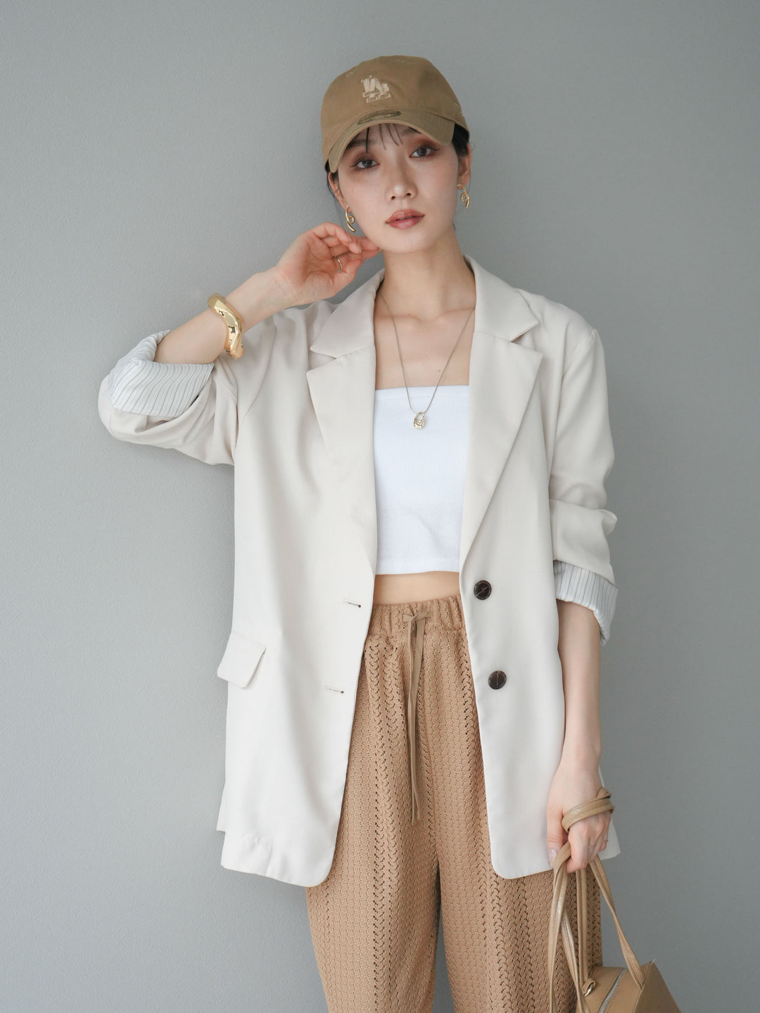 [予約]リネンタッチテーラードジャケット/アイボリー