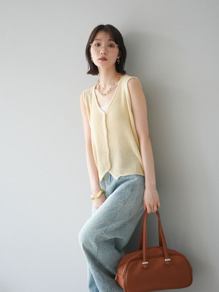 【預購】華夫格針織背心/黃色