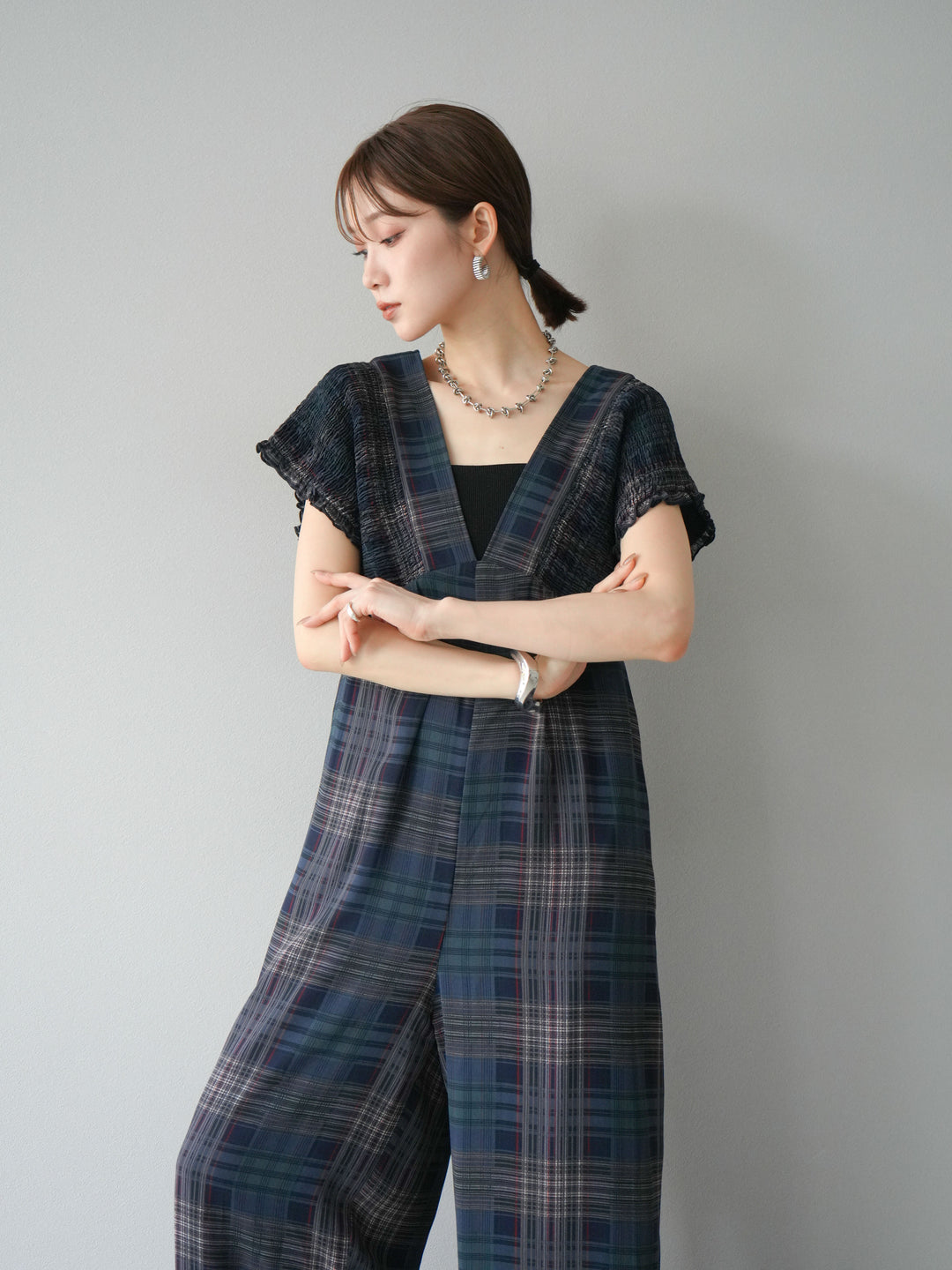 [SET]シアーチェックシャーリングサロペット+シアーチェックシャーリングサロペット(2set)