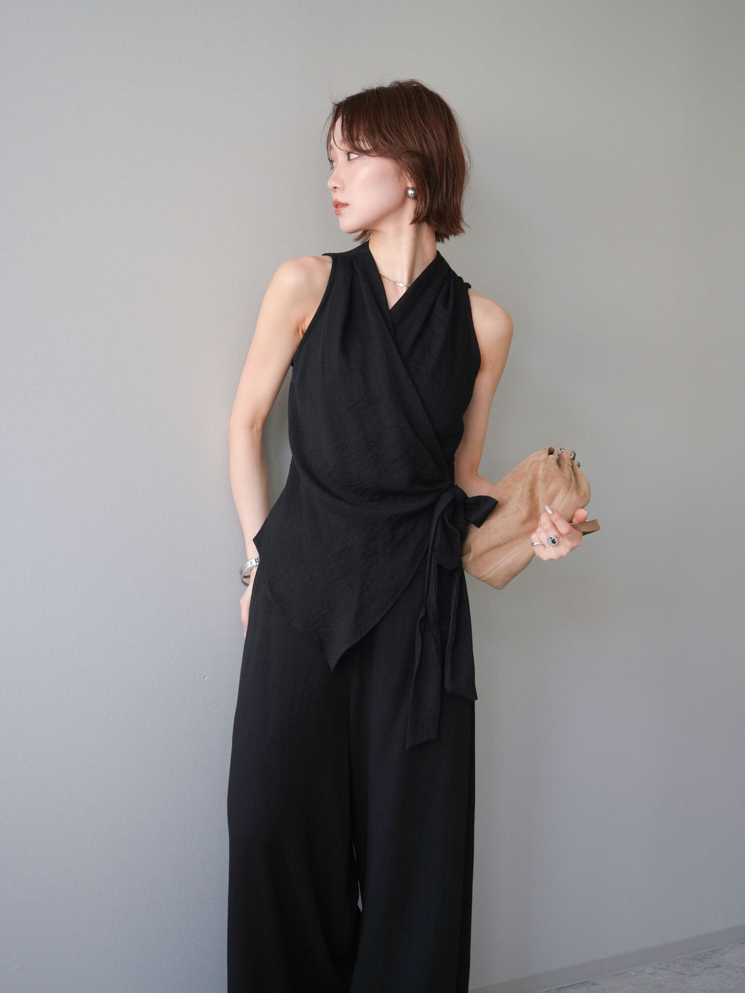 【套裝】裹身無袖上衣和闊腿褲套裝（2套）+裹身無袖上衣和闊腿褲套裝（2套）（2套）