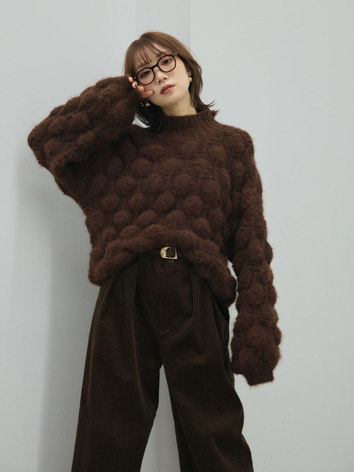 [予約]ポップコーンハイネックニットプルオーバー/brown