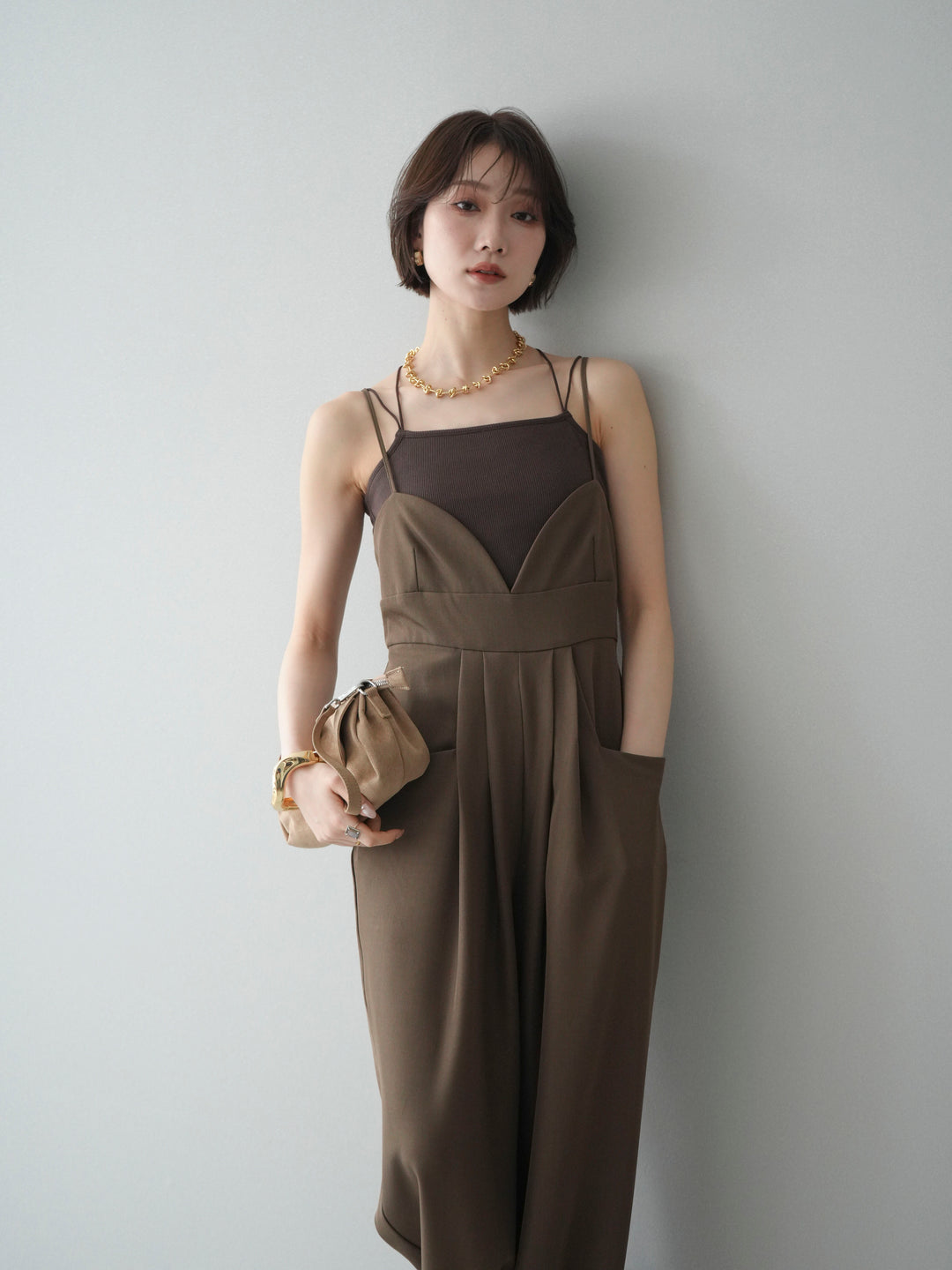 [予約]バックデザインサロペット/brown