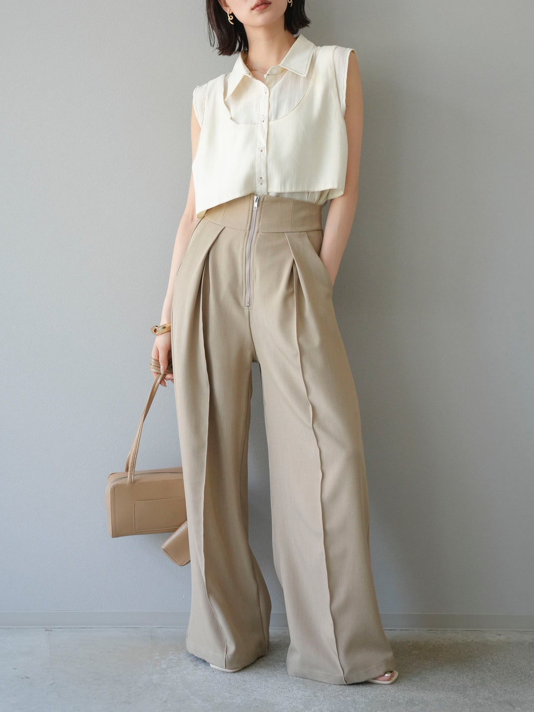 [予約]ステッチシアーレイヤードデザインブラウス/アイボリー