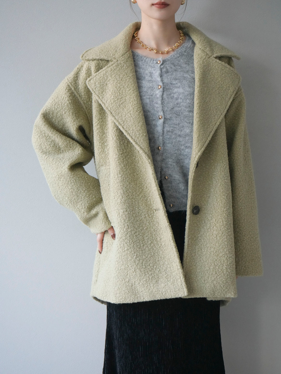 [予約]ボアミドルコクーンコート/olive