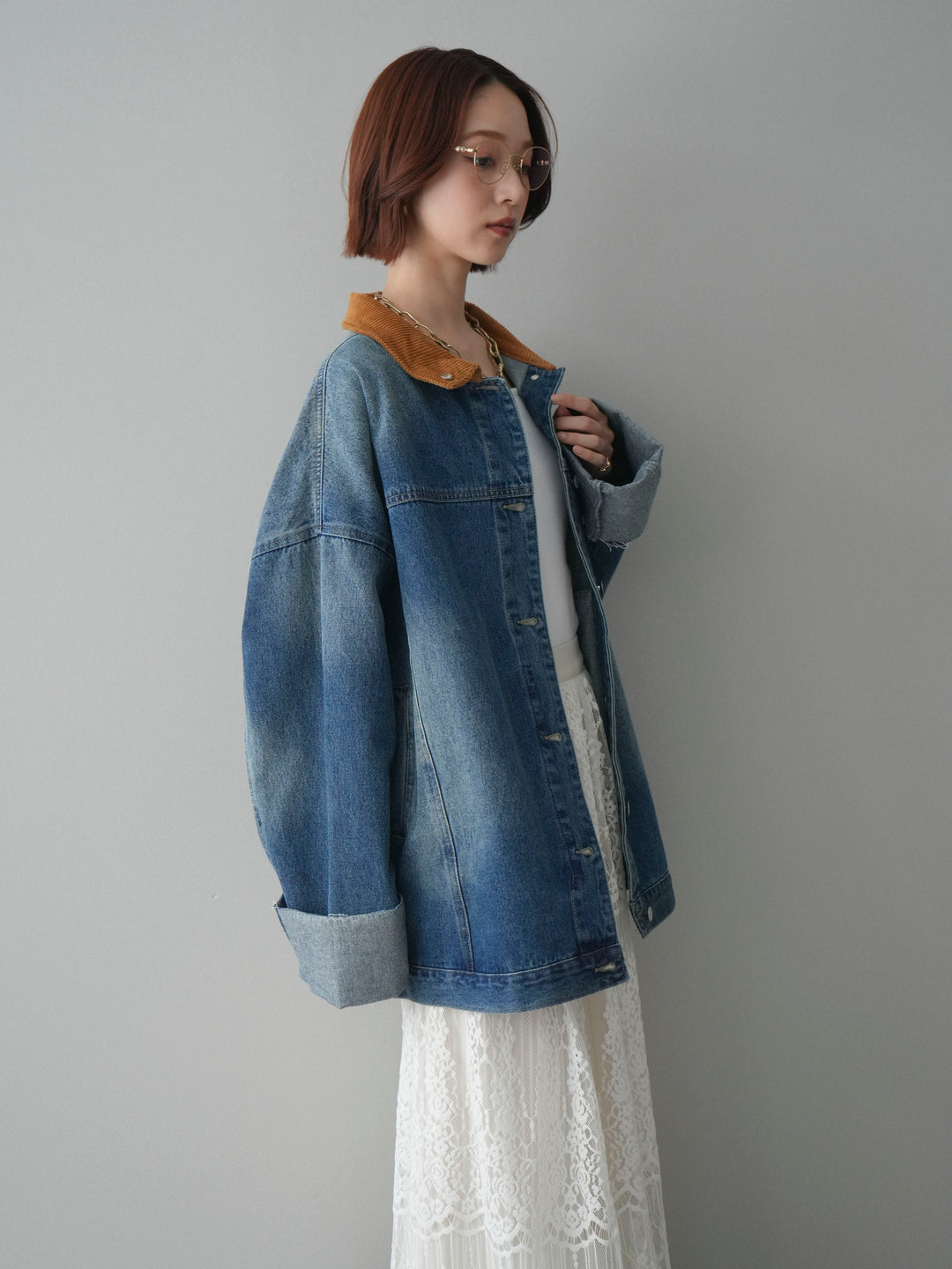 [予約]コーデュロイ×デニムミドルジャケット/blue
