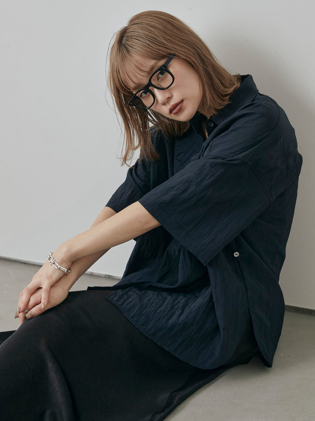 [予約]2WAYナイロンワッシャーハーフシャツ/ネイビー