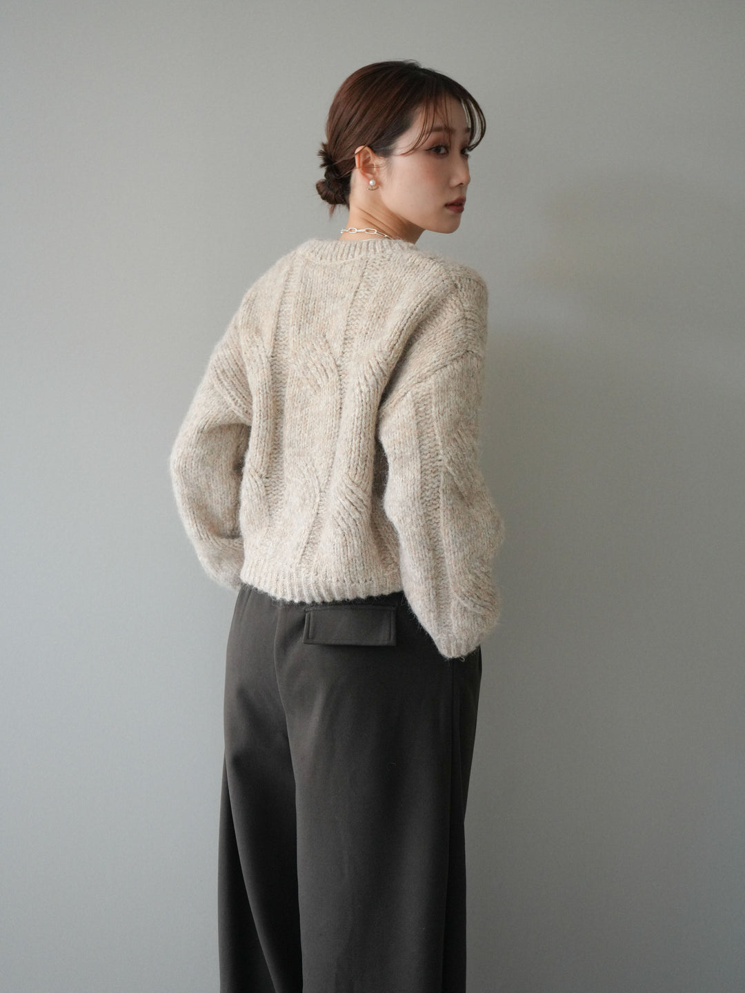 [予約]ワイドケーブルミックスニットプルオーバー/ivory