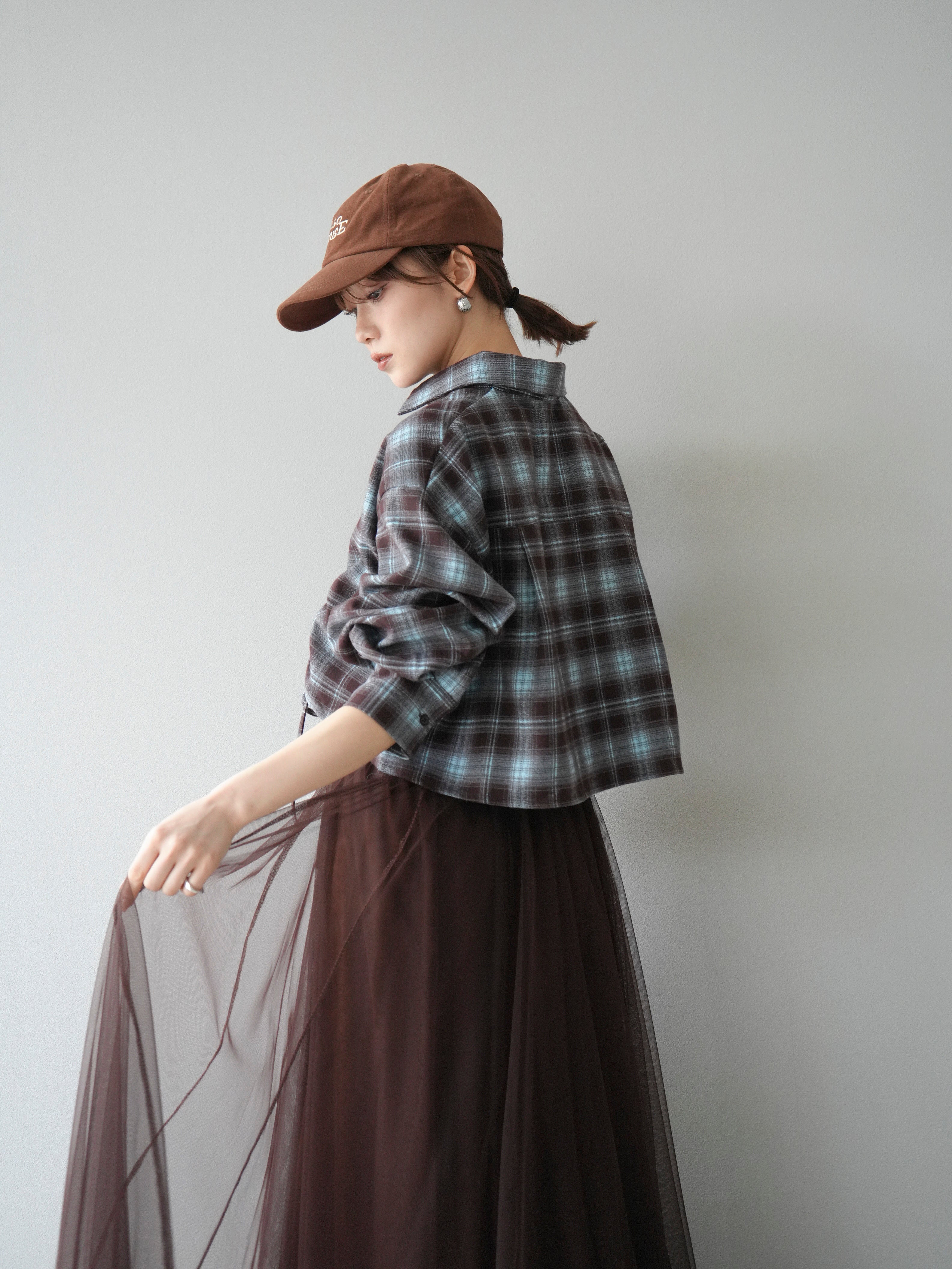 予約]ドロストクロップネルチェックドシャツ/ブルー – Lumier