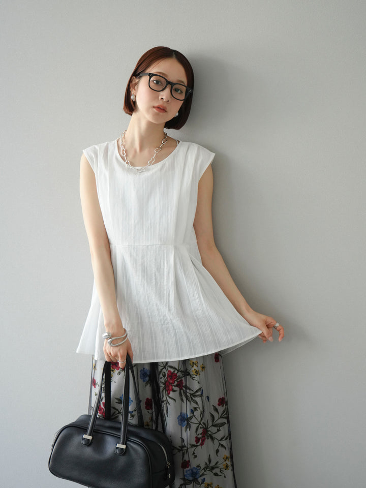 [予約]ドビーストライプタックブラウス/ホワイト