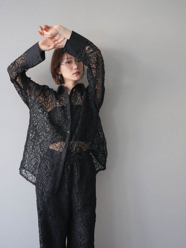 [SET]シアーコードレースオーバーシャツ+シアーコードレースイージーパンツ(2set)