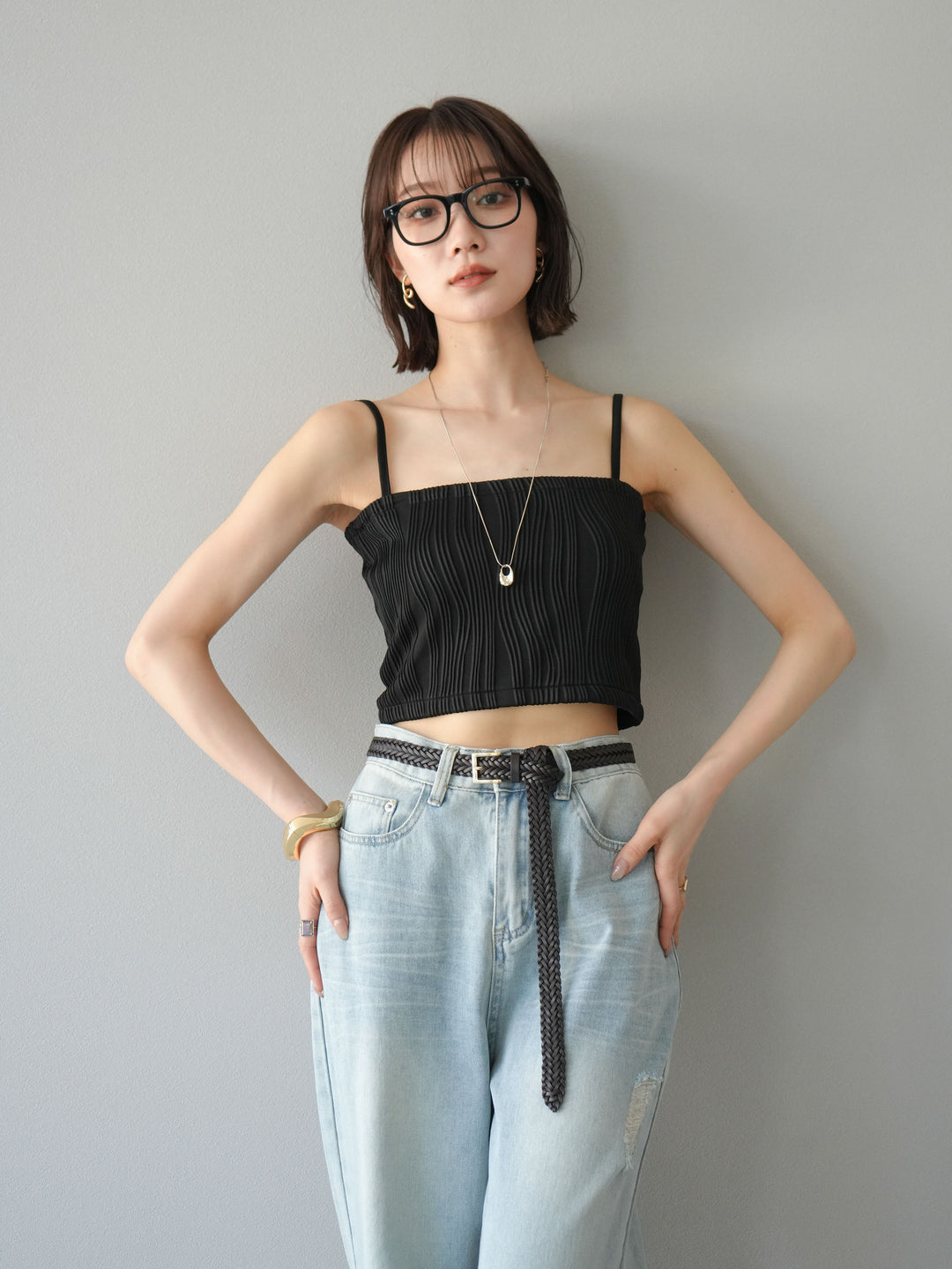 [SET]ウェーブパイピングカップ付ベアキャミソール+ウェーブパイピングカップ付ベアキャミソール(2set)