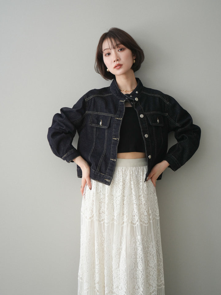 [予約]スタンドカラーコンパクトデニムジャケット/darkblue
