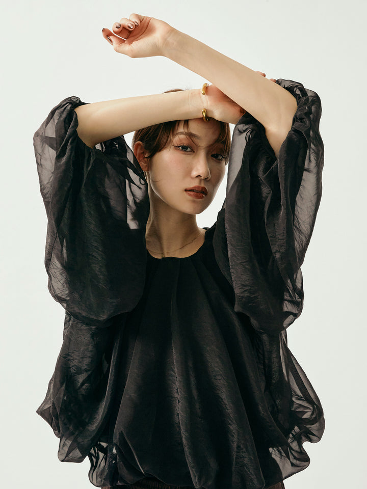 【Allure】[SET]オーガンジーバルーンショートブラウス+オーガンジーバルーンショートブラウス(2set)