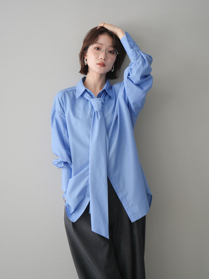 [予約]ボウタイ付オーバーシャツ/blue