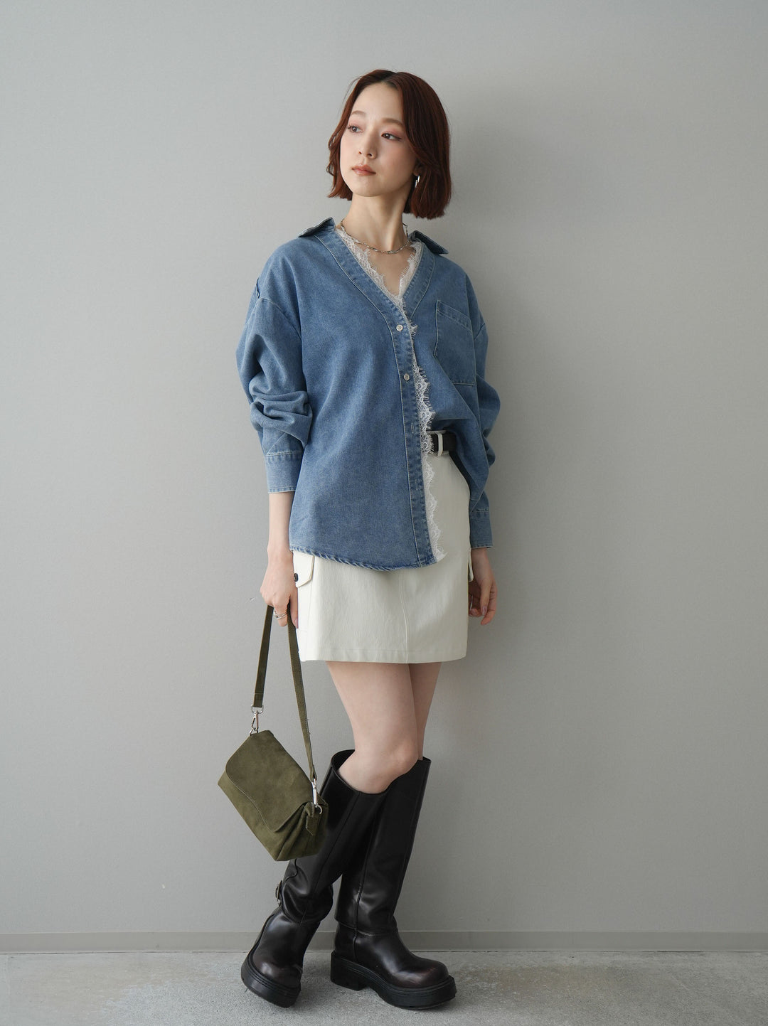 [予約]ベルト付カーゴミニスカート/white