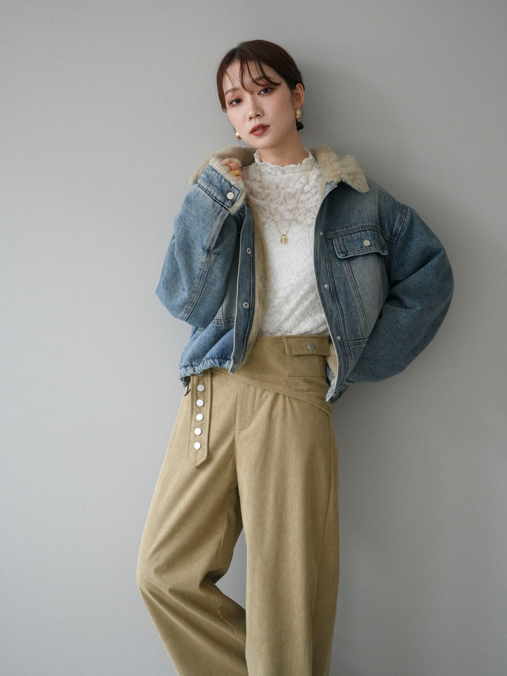 [予約]デニム×ファーステンカラーショートジャケット/lightblue