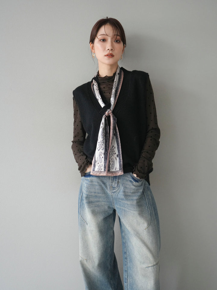 [予約]スカーフ付きニットベスト/black