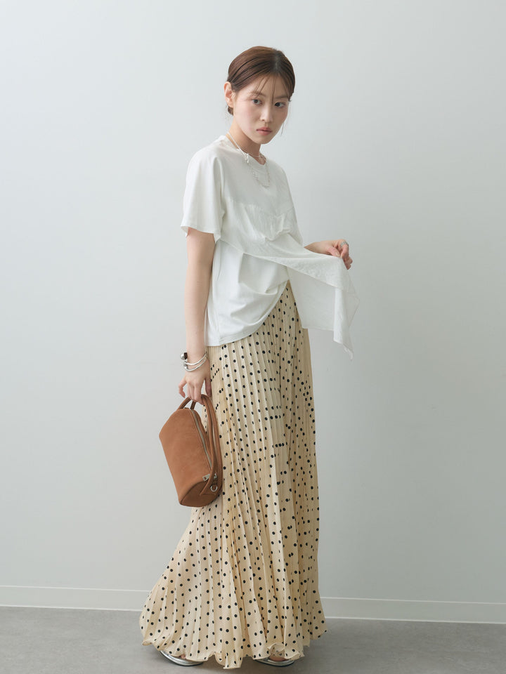 [SET]ラッフルドッキングTEE+ドットアコーディオンプリーツスカート(2set)