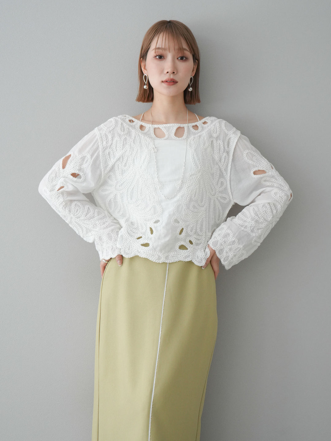[予約]かぎ編みデザインブラウス/オフホワイト