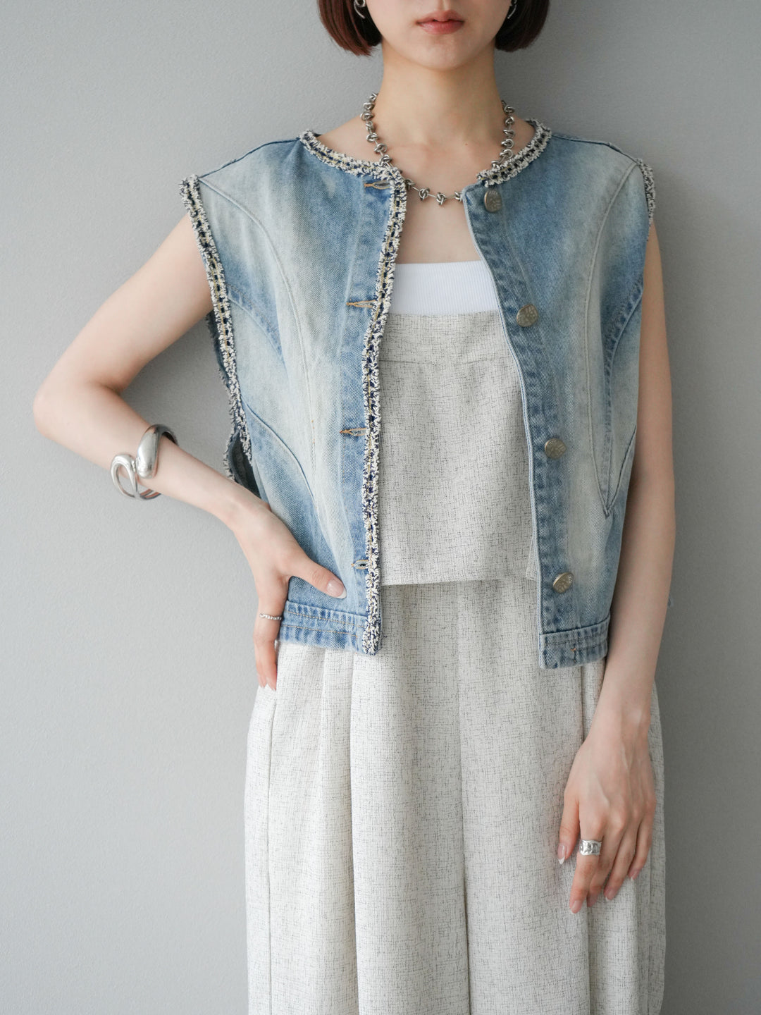 [予約]サマーツイードケープサロペット/アイボリー