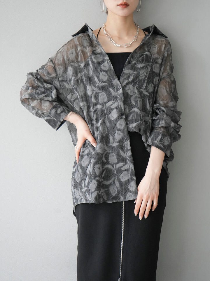 [Pre-order] Tulip Jacquard Sheer Shirt/Black