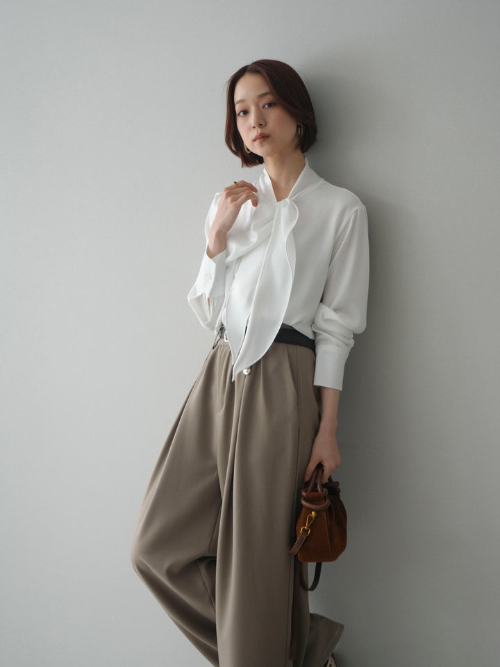 [SET]楊柳シャイニータイブラウス+ベルト付キーホルダーモチーフワイドパンツ(2set)