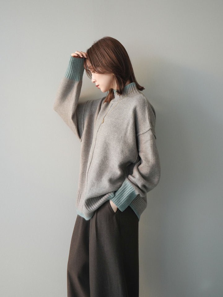 [SET]配色ハイネックニットプルオーバー+配色ハイネックニットプルオーバー(2set)
