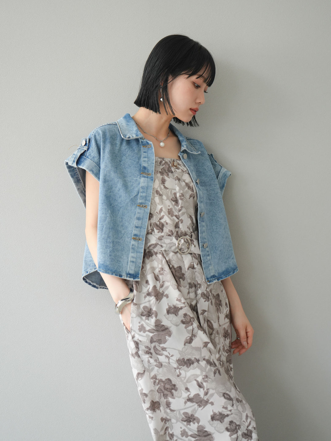 [予約]デニムショートハーフジャケット/ライトブルー