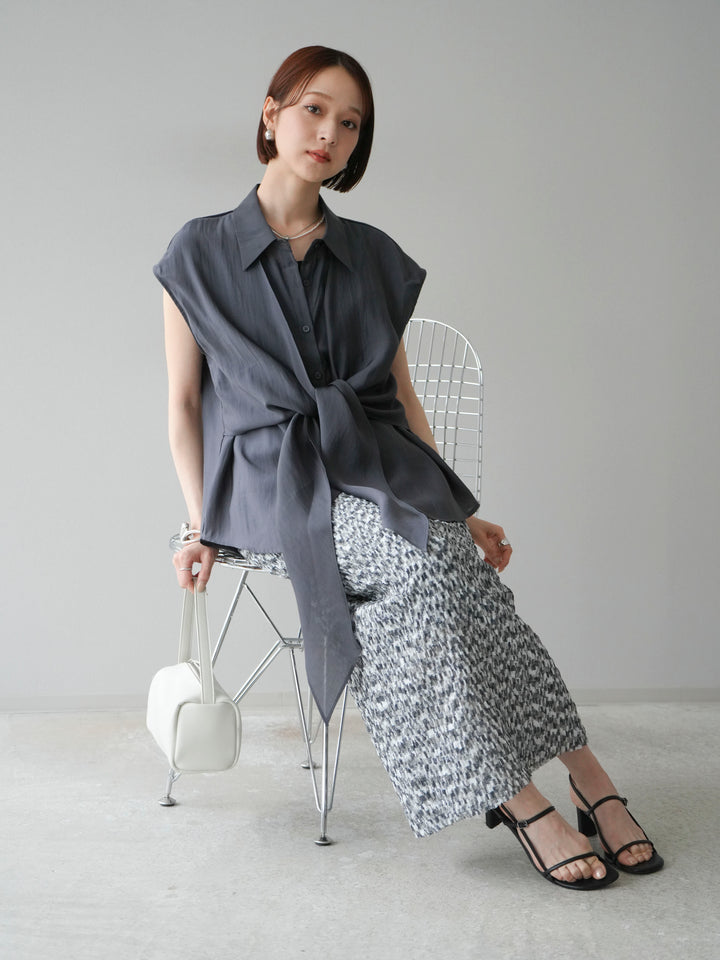 [SET]フロントタイシアーブラウス+マルチカラーランダムプリーツタイトスカート(2set)