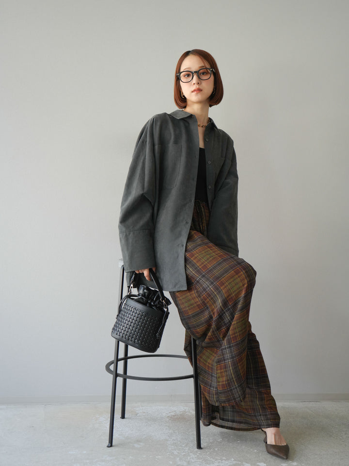 [予約]スエードライクBIGカフスオーバーシャツ/チャコール