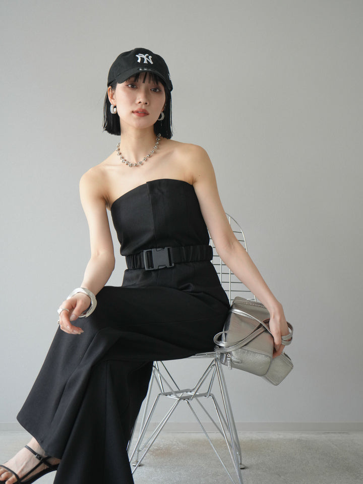 【預購】混色斜紋腰帶熊圖案工裝褲/黑色