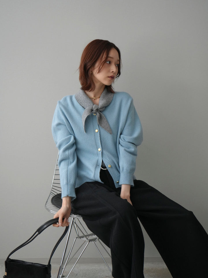 [SET]デザイン襟ニットカーディガン+ベルト付起毛コクーンパンツ(2set)