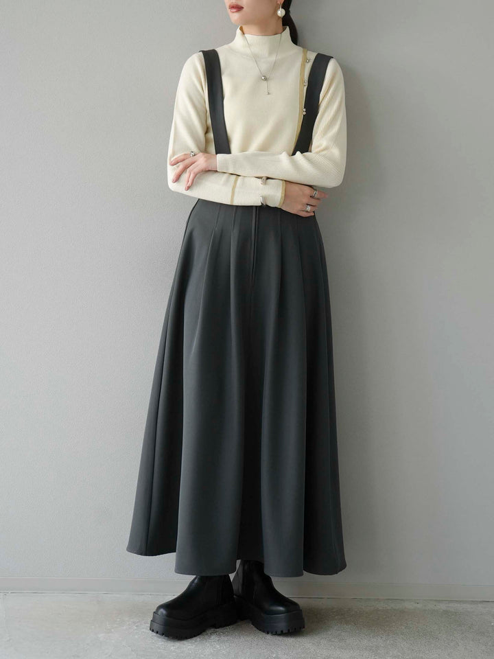 [預訂] 瓶頸配色設計紐扣針織上衣/象牙色