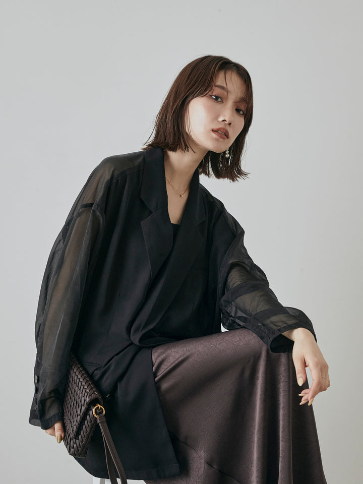 【預購】透視剪裁西裝外套/黑色