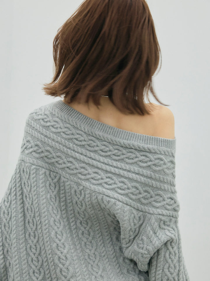 【Allure】[SET]ケーブルワンショルニットプルオーバー+ウールタッチフレアスカート(2set)