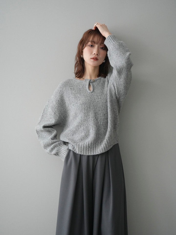 [予約]ツイストネックラメネップヤーンニットプルオーバー/gray