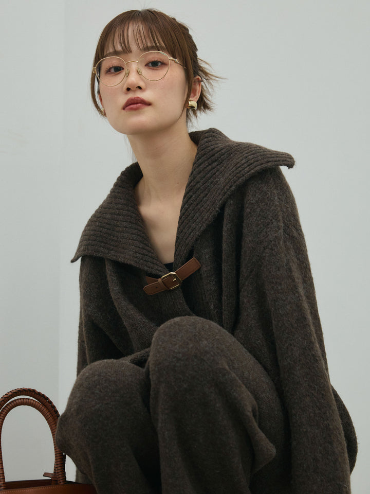 [SET]ベルトデザインポロニット&ニットパンツSET UP