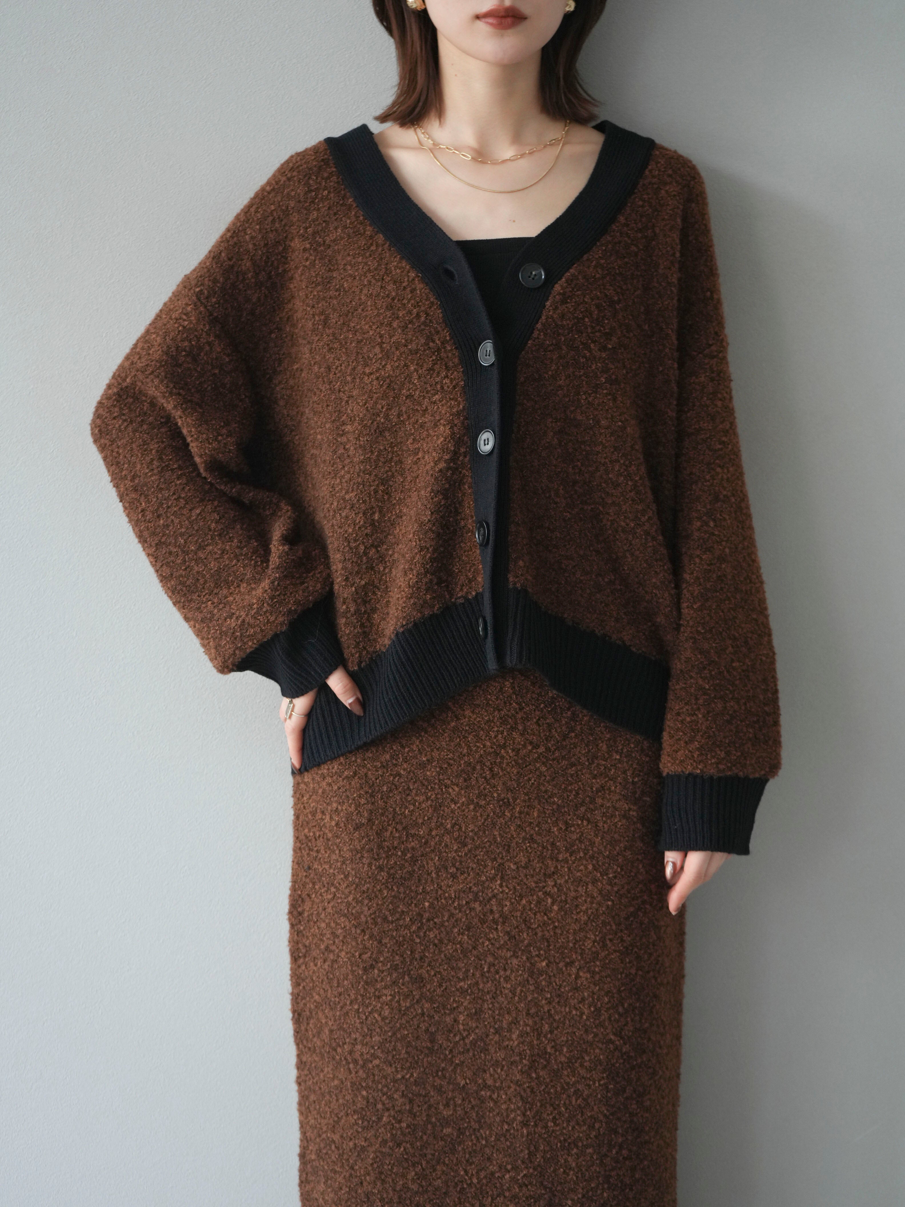 予約]ブークレバイカラーニットカーディガン/brown – Lumier