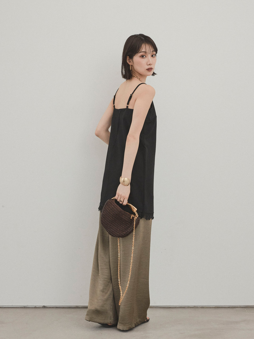 [予約]サテンイージーパンツ/カーキ