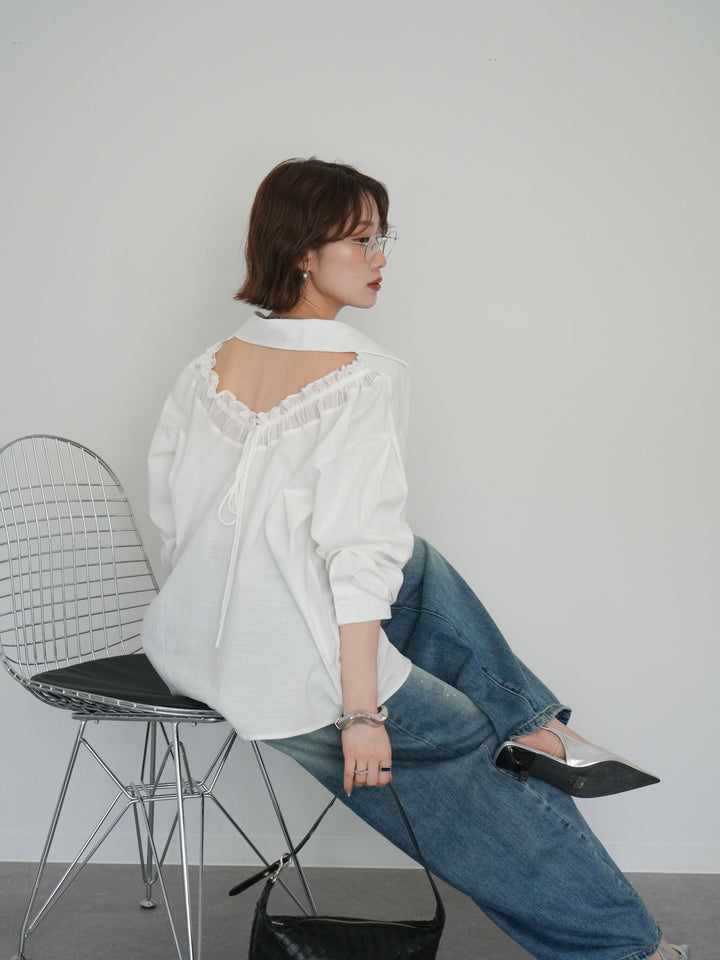 [予約]バックシャンギャザーシャツ/white