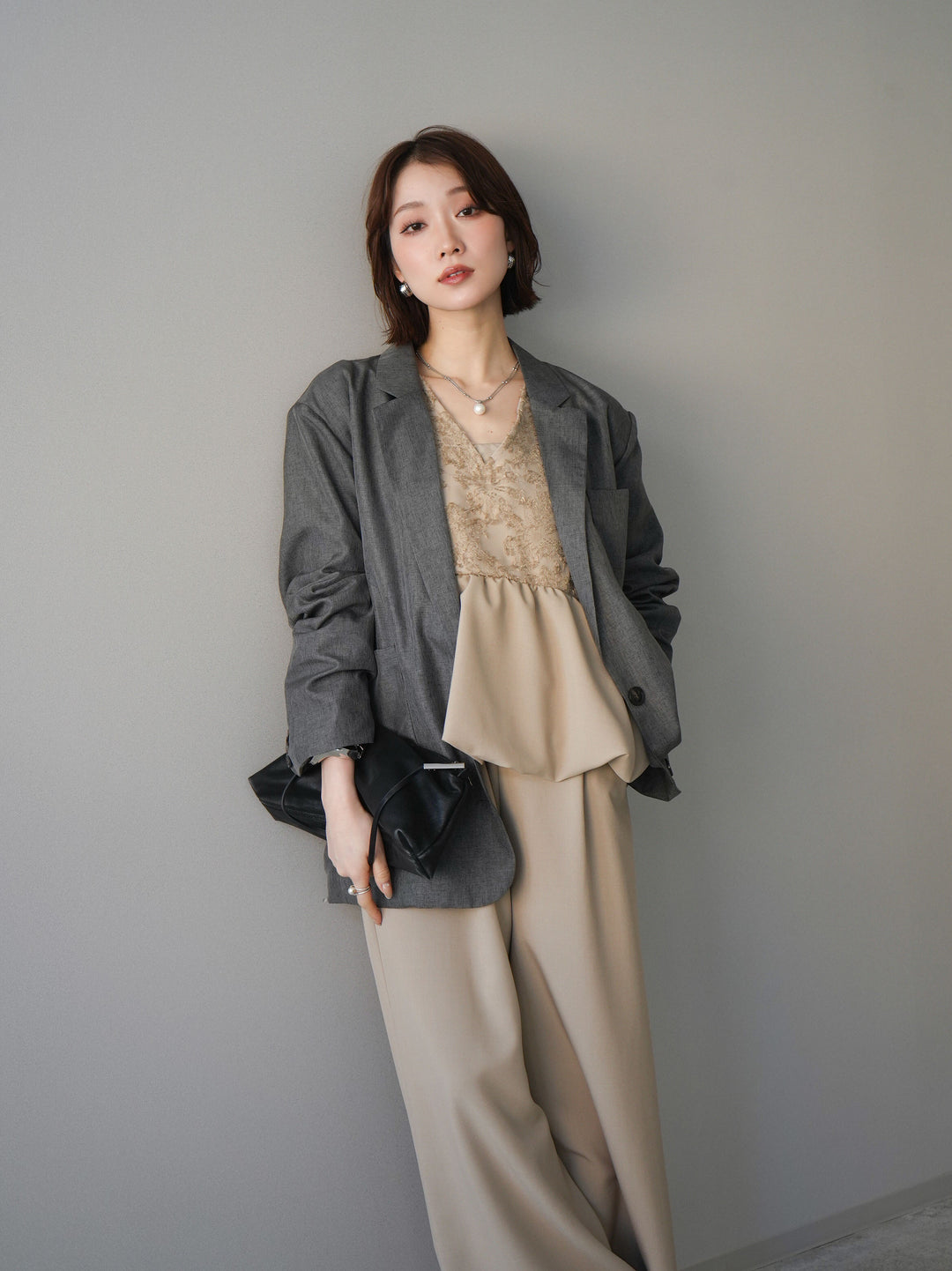 [SET]ジャガードレースぺプラムドッキングサロペット+選べるアクセセット(2set)