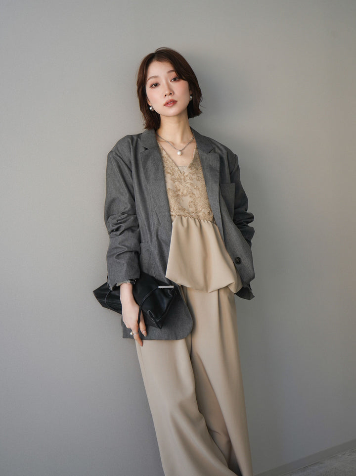 [SET]ジャガードレースぺプラムドッキングサロペット+選べるアクセセット(2set)