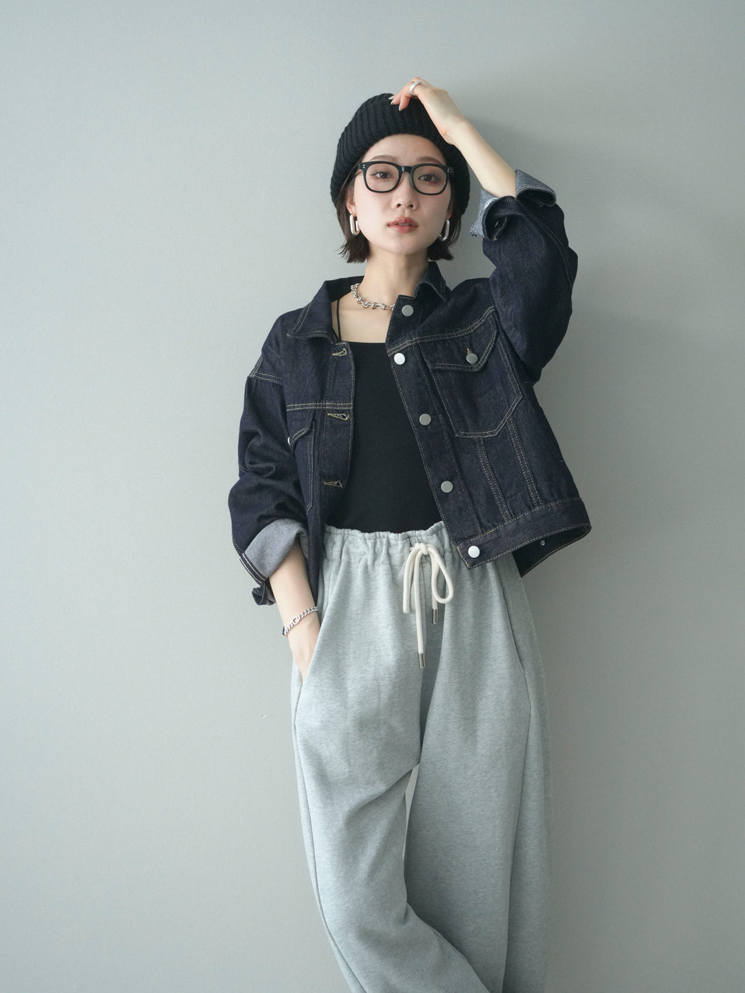 [予約]配色ステッチデニムジャケット/darkblue