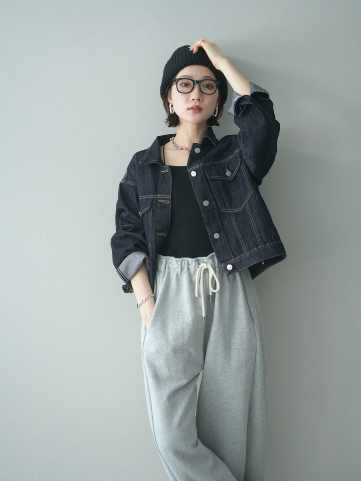 [予約]配色ステッチデニムジャケット/darkblue